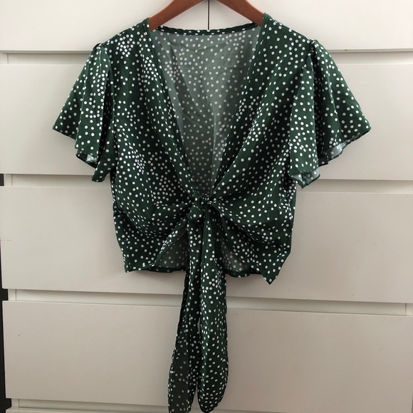 Zaful Tops - ⭐️3/$40 Green Polka Dot Tie Top
